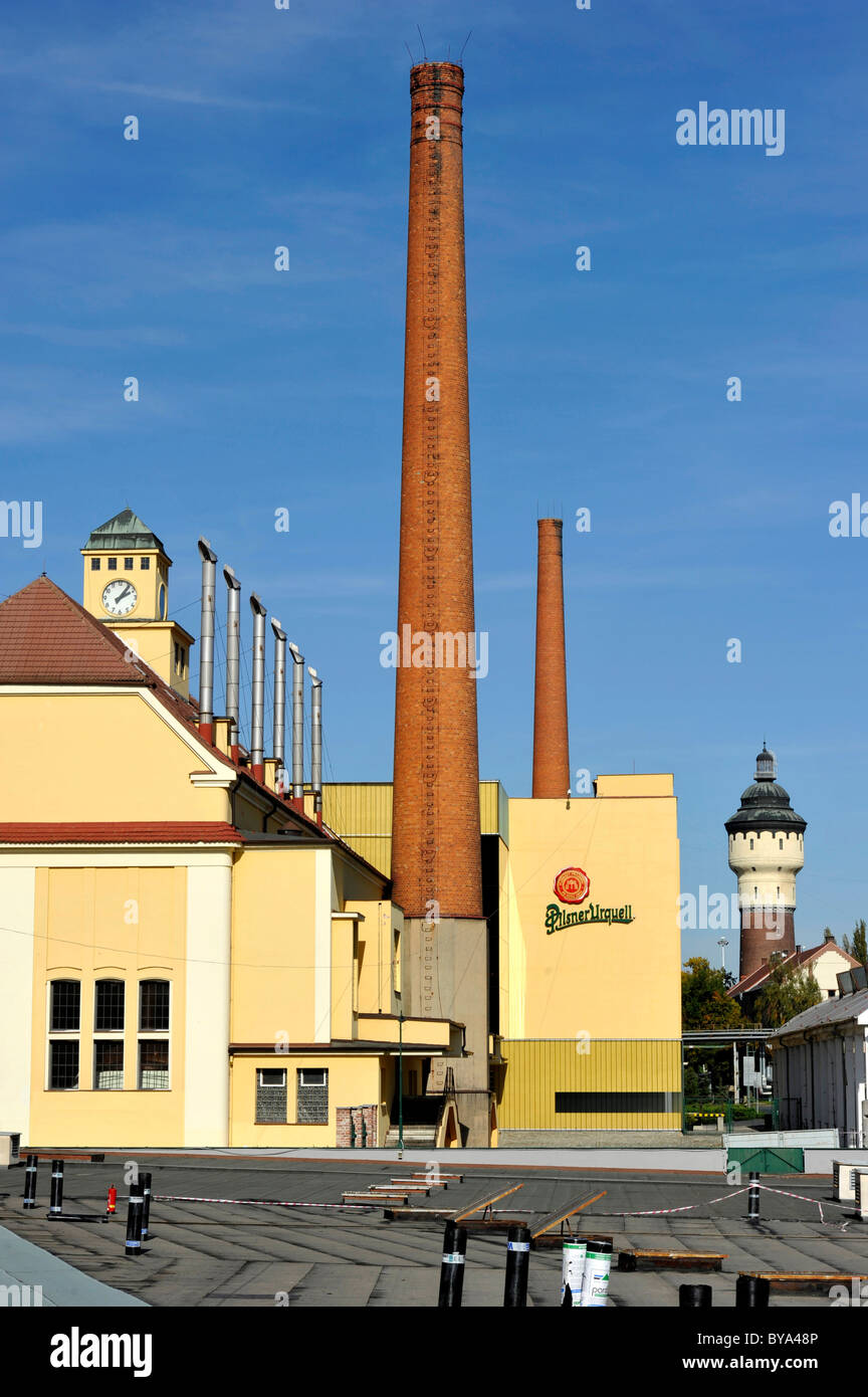 Brewhouses, water tower, Pilsner Urquell brewery, Pilsen, Bohemia