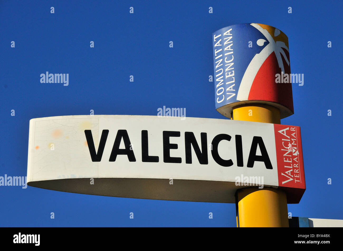 Sign at the entrance to the town of Valencia, Comunidad Valenciana, Spain, Europe Stock Photo