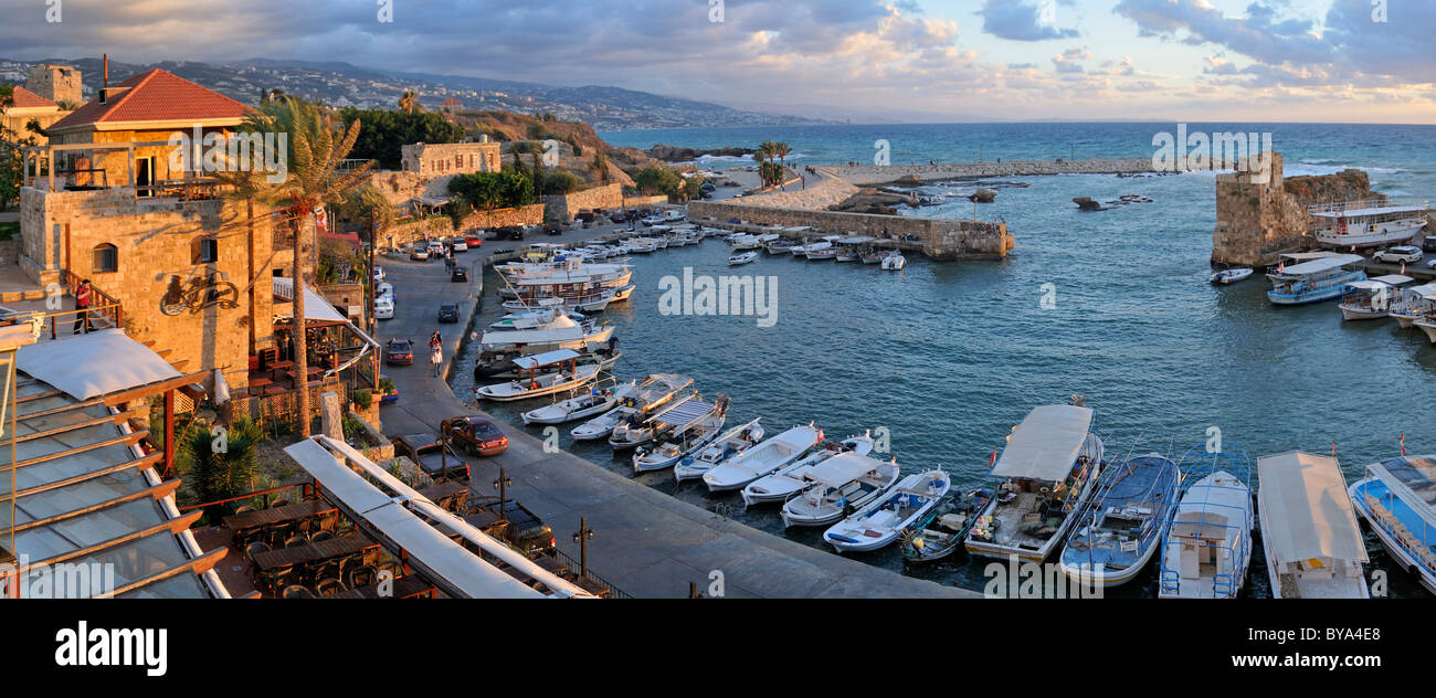 Fishing boats in the historic harbour of Byblos, Unesco World Heritage Site, Jbail, Jbeil, Lebanon, Middle East, West Asia Stock Photo