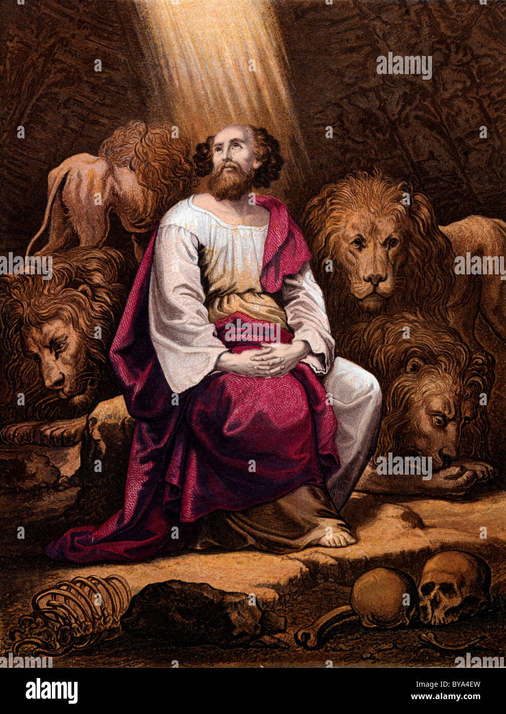 Bible Stories Illustration Of Daniel In The Den Of Lions Stock Photo