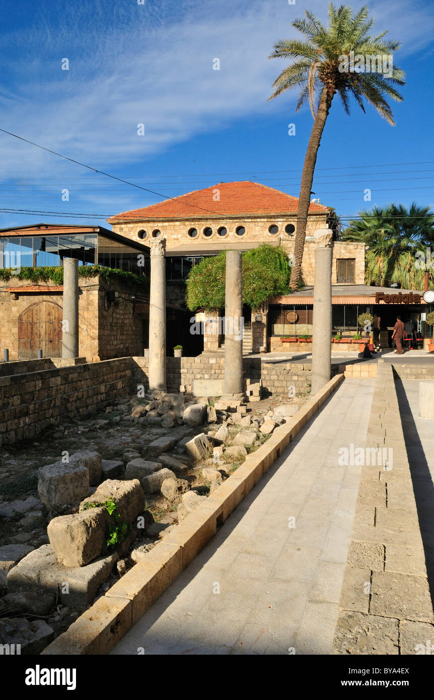 Antique coloumns in the historic town of Byblos, Unesco World Heritage Site, Jbail, Jbeil, Lebanon, Middle East, West Asia Stock Photo