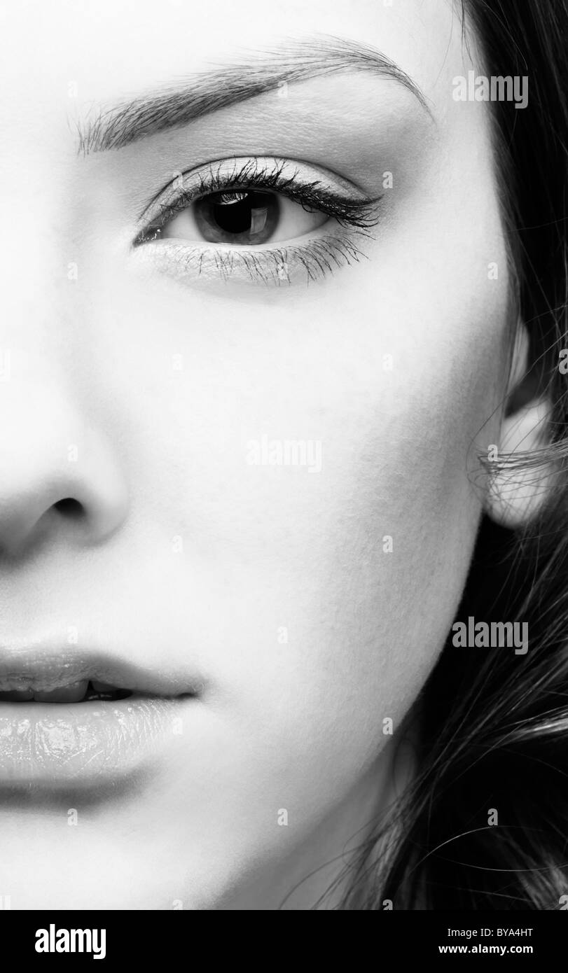 girl's halfface portrait Stock Photo Alamy