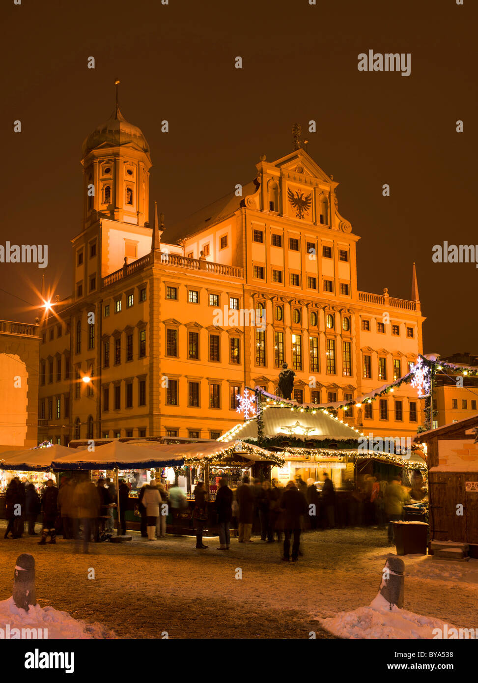 City hall with Christmas market, Augsburg, Swabia, Bavaria, Germany, Europe Stock Photo