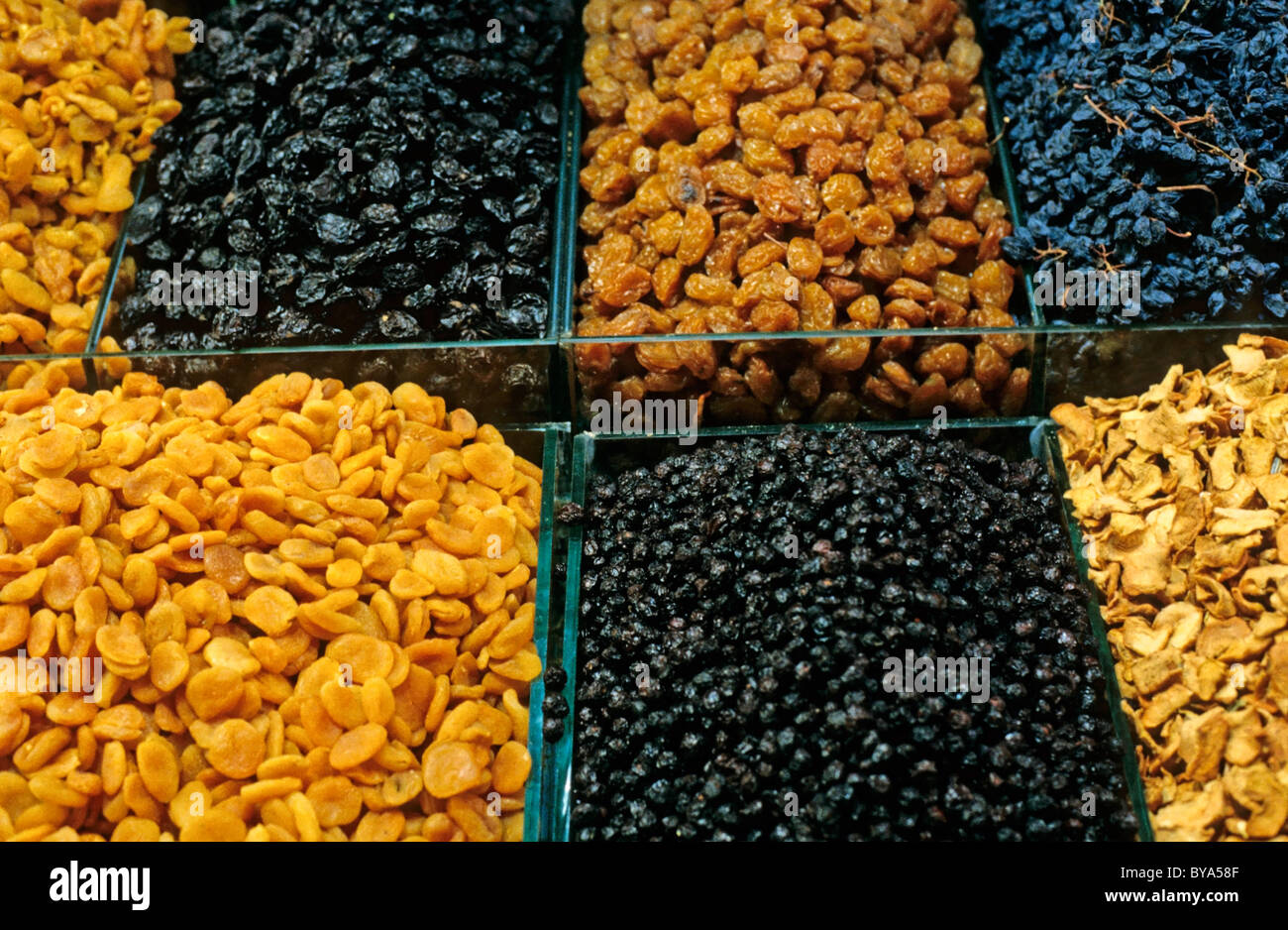 Dried fruits on a market stall in the Grand Bazaar, Istanbul, Turkey