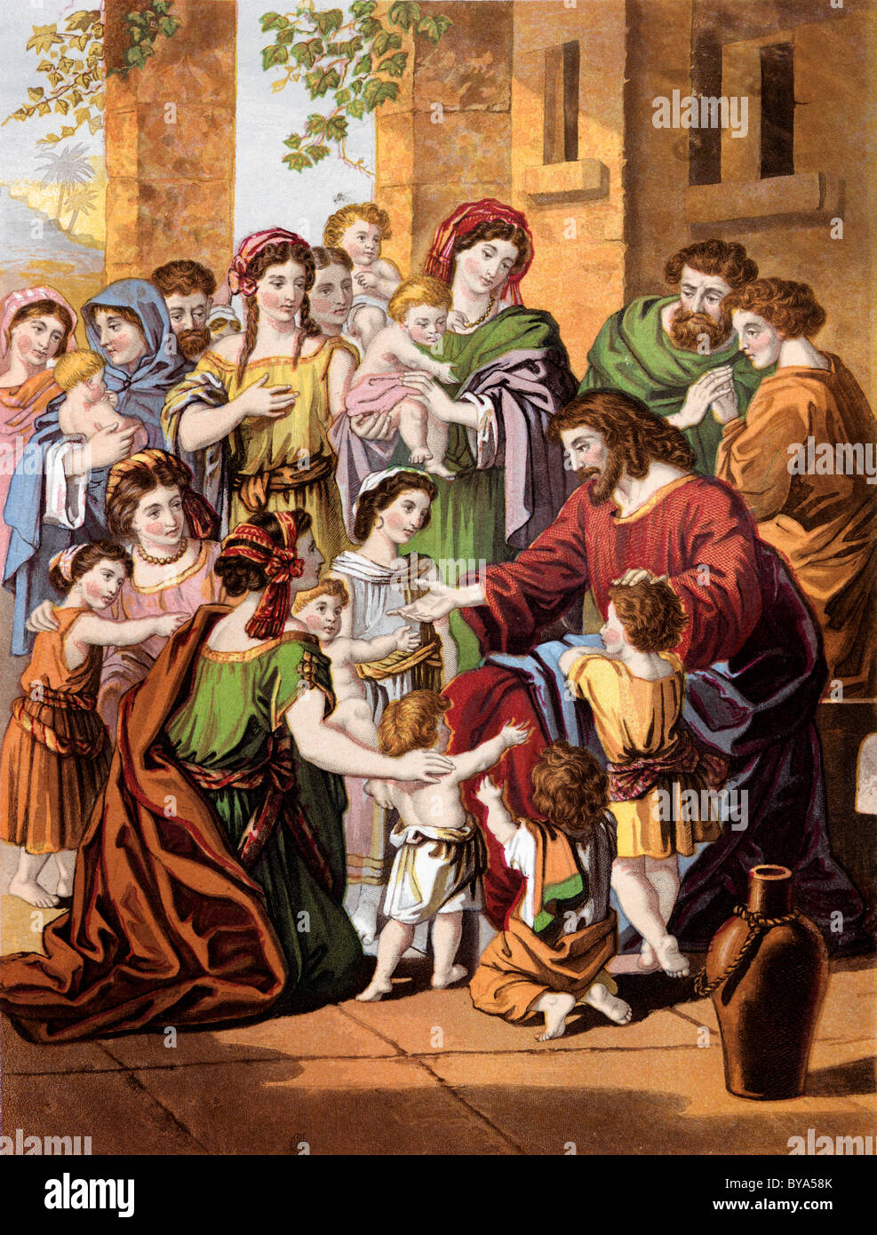 Bible Stories Illustration Of Jesus Christ Blessing The Little Children Stock Photo