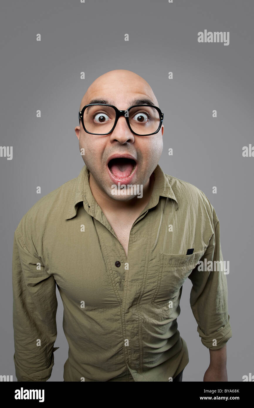 Bald man surprised Stock Photo