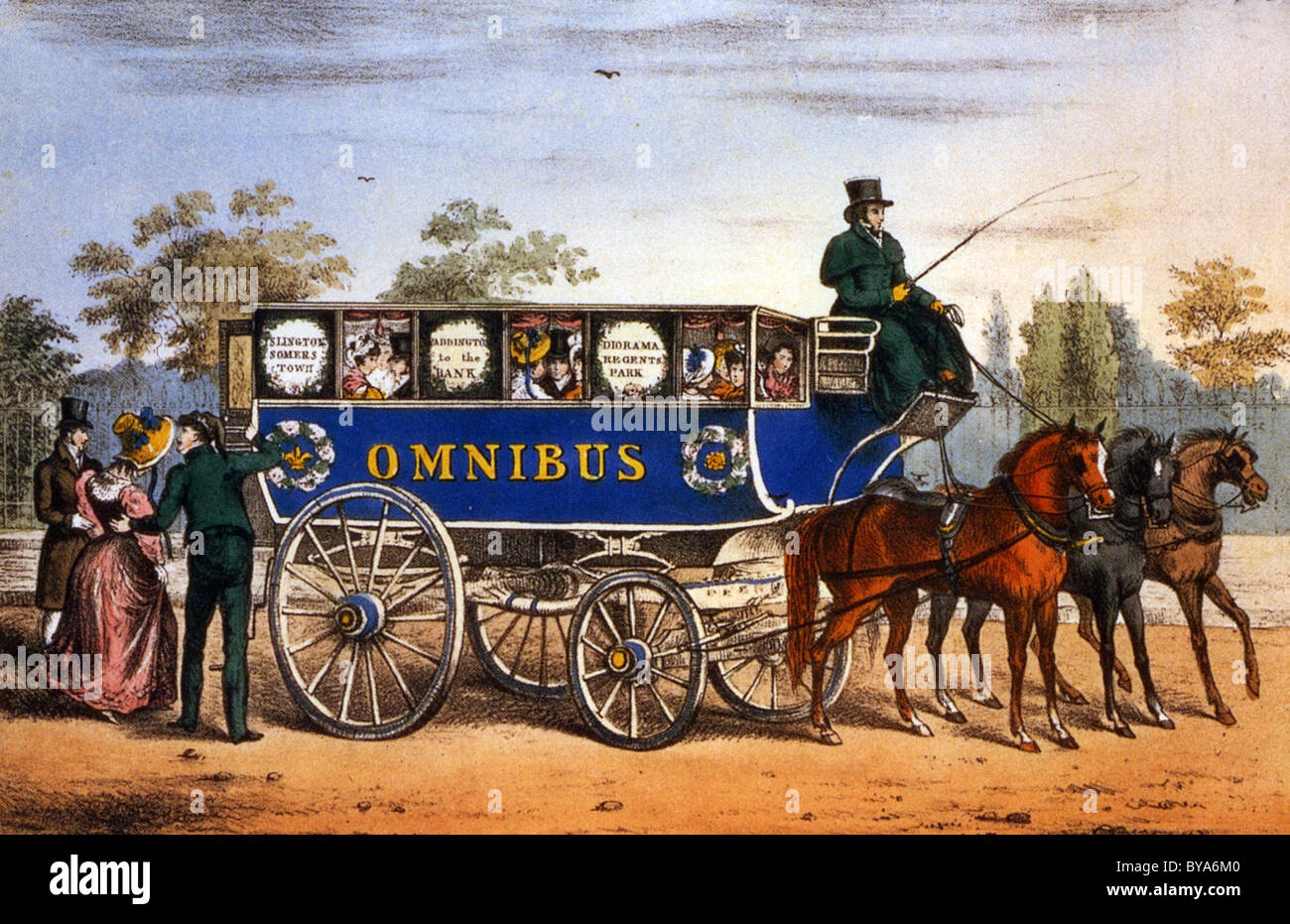 GEORGE SHILLIBEER (1797-1866) English coachbuilder's "New carriage on the Parisian Mode" in 1829 ran between Paddington and Bank Stock Photo - Alamy