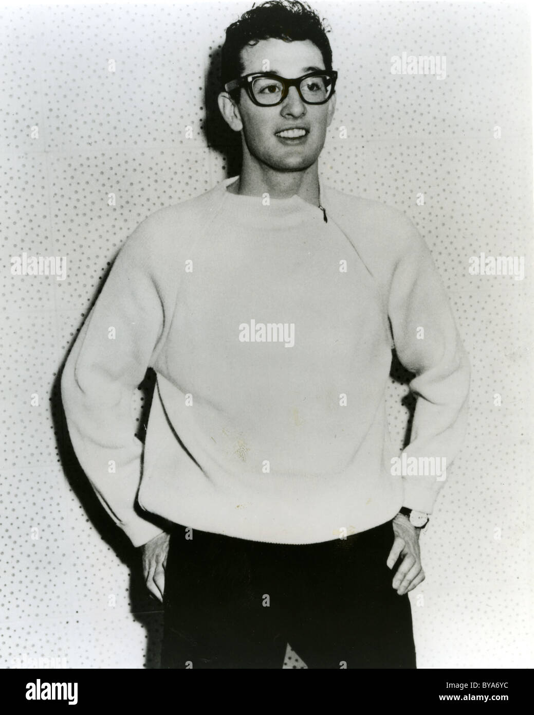 BUDDY HOLLY (1936-1959) US pop musician about 1958 Stock Photo