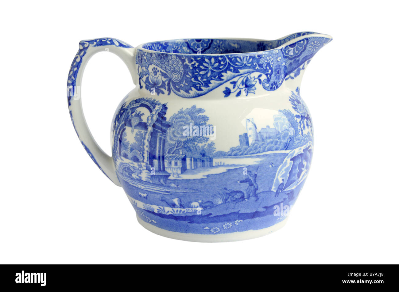 Blue and white Spode willow pattern jug Stock Photo