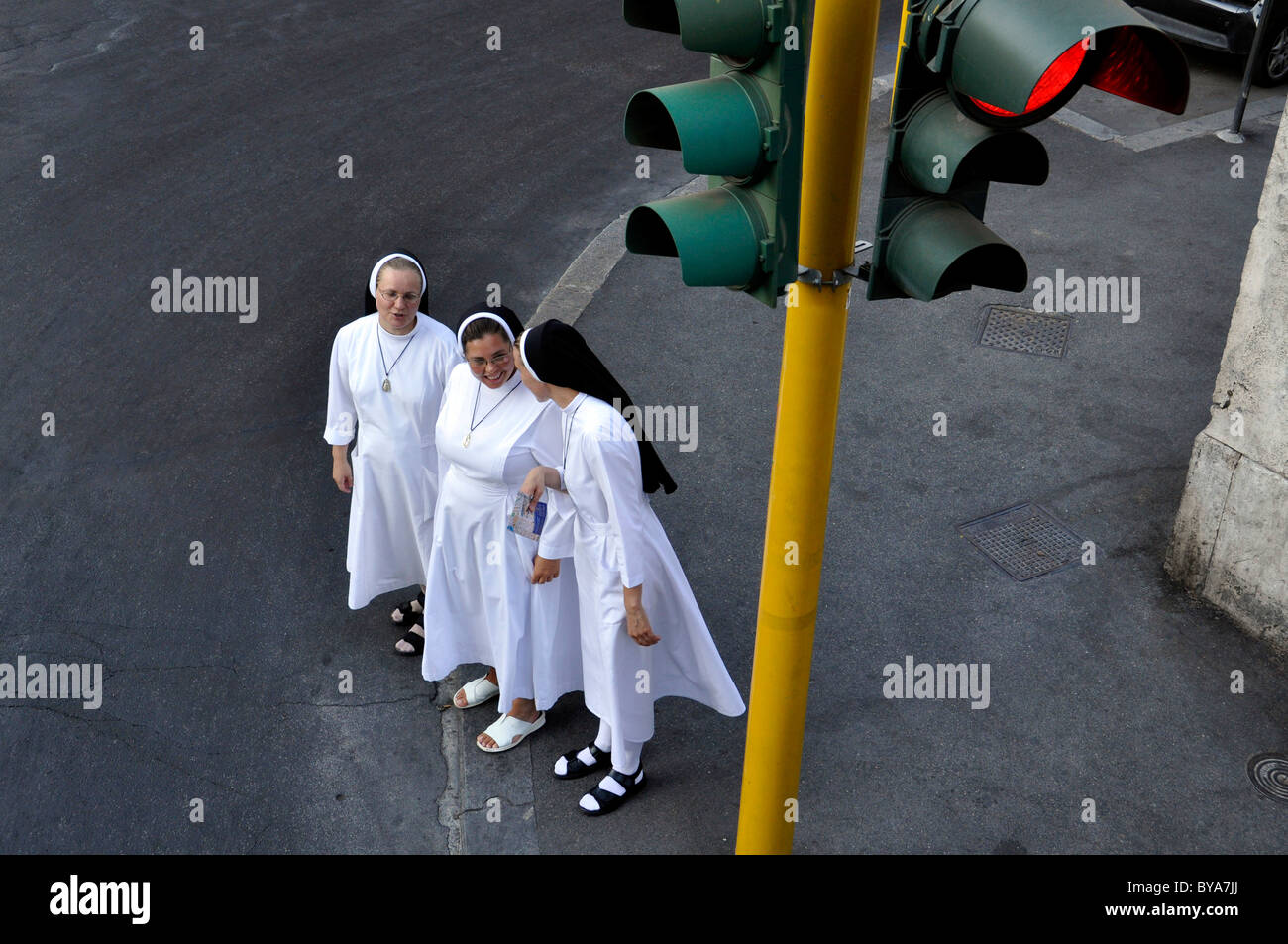 Three nuns in the city of Rome, Lazio, Italy, Europe Stock Photo