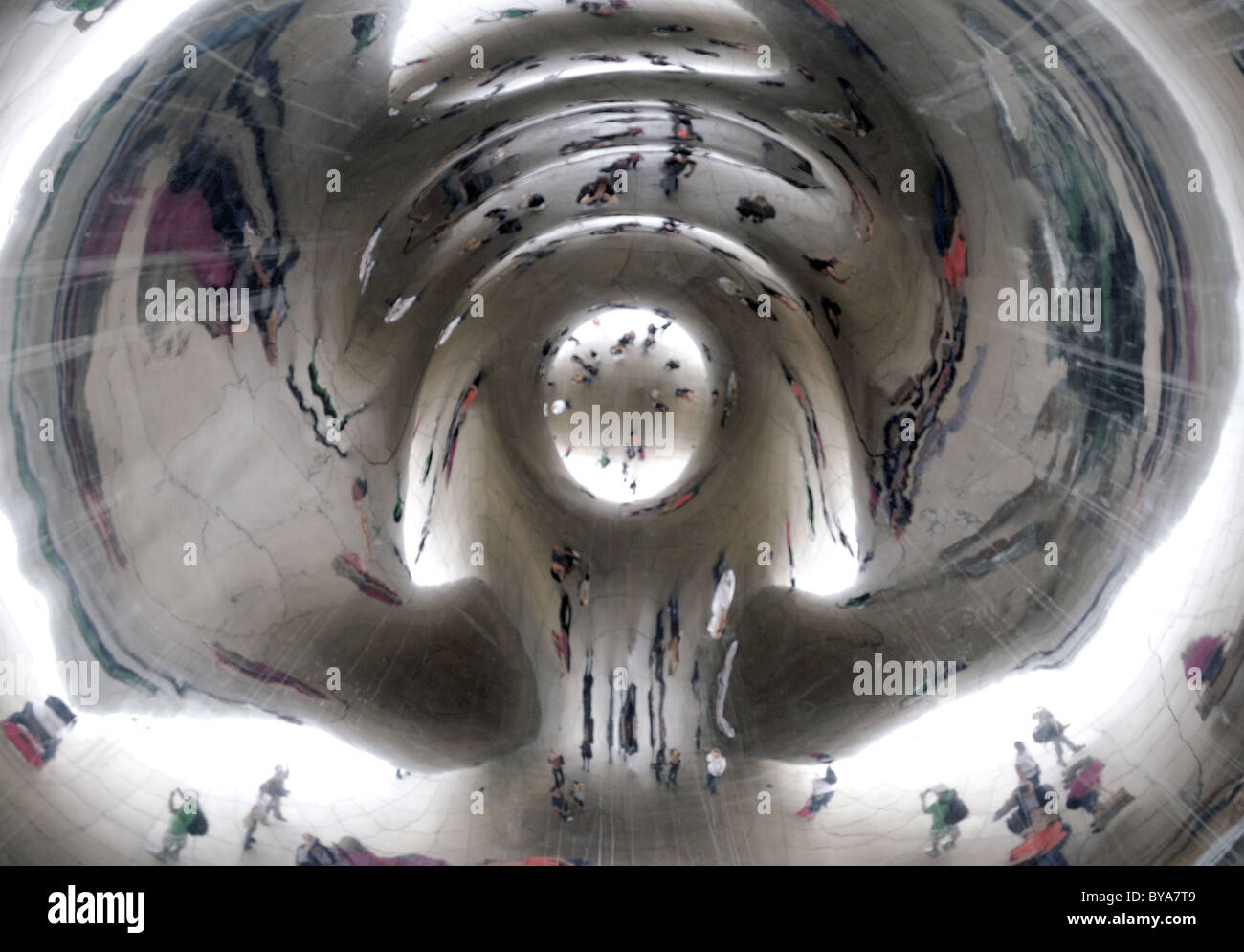 Inside Cloud Gate, Millennium Park, Chicago, Illinois, USA Stock Photo