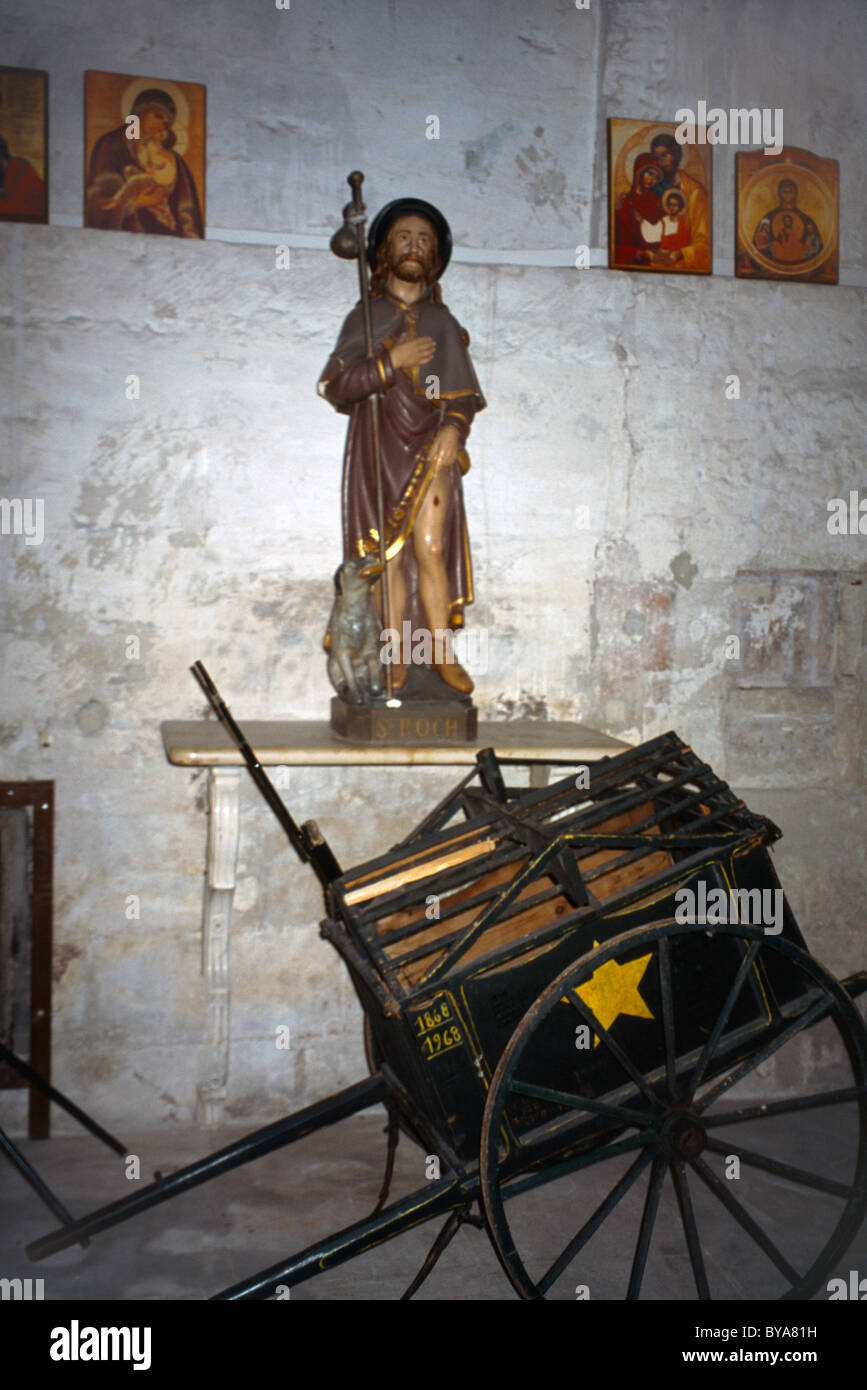 Barbentine Provence France Interior Of Old Church On The Pilgrim Route Camino De Santiago Statue Of Saint Roch Dressed as A Pilg Stock Photo