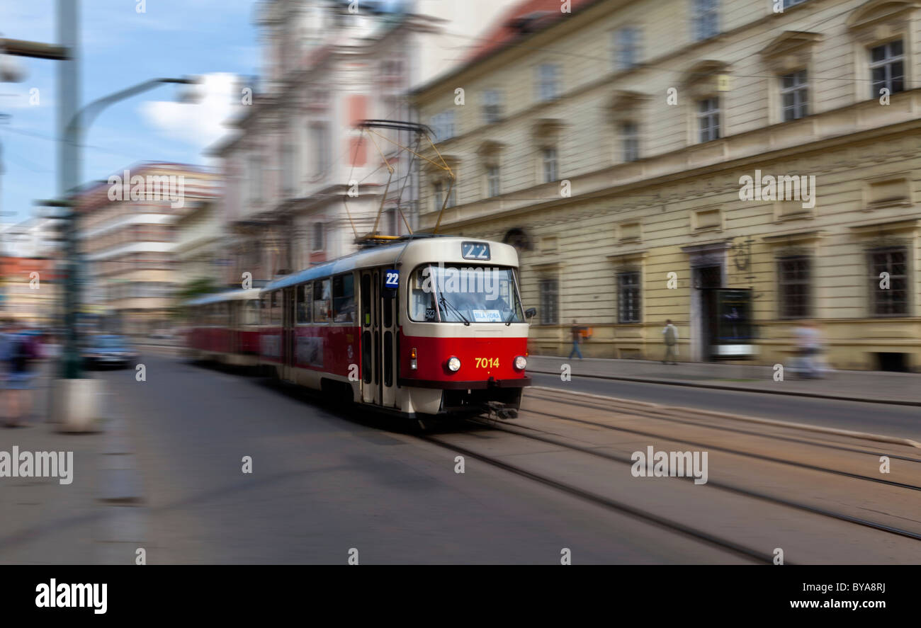 Tram in front of the Institute of Endocrinology, Narodni Street, Prague, Czech Republic, Europe Stock Photo