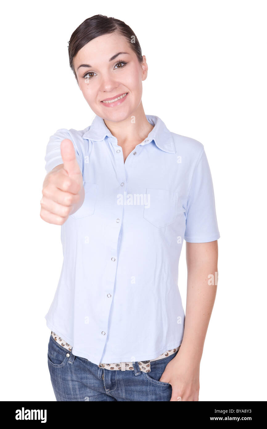 young brunette woman isolated over white background Stock Photo - Alamy