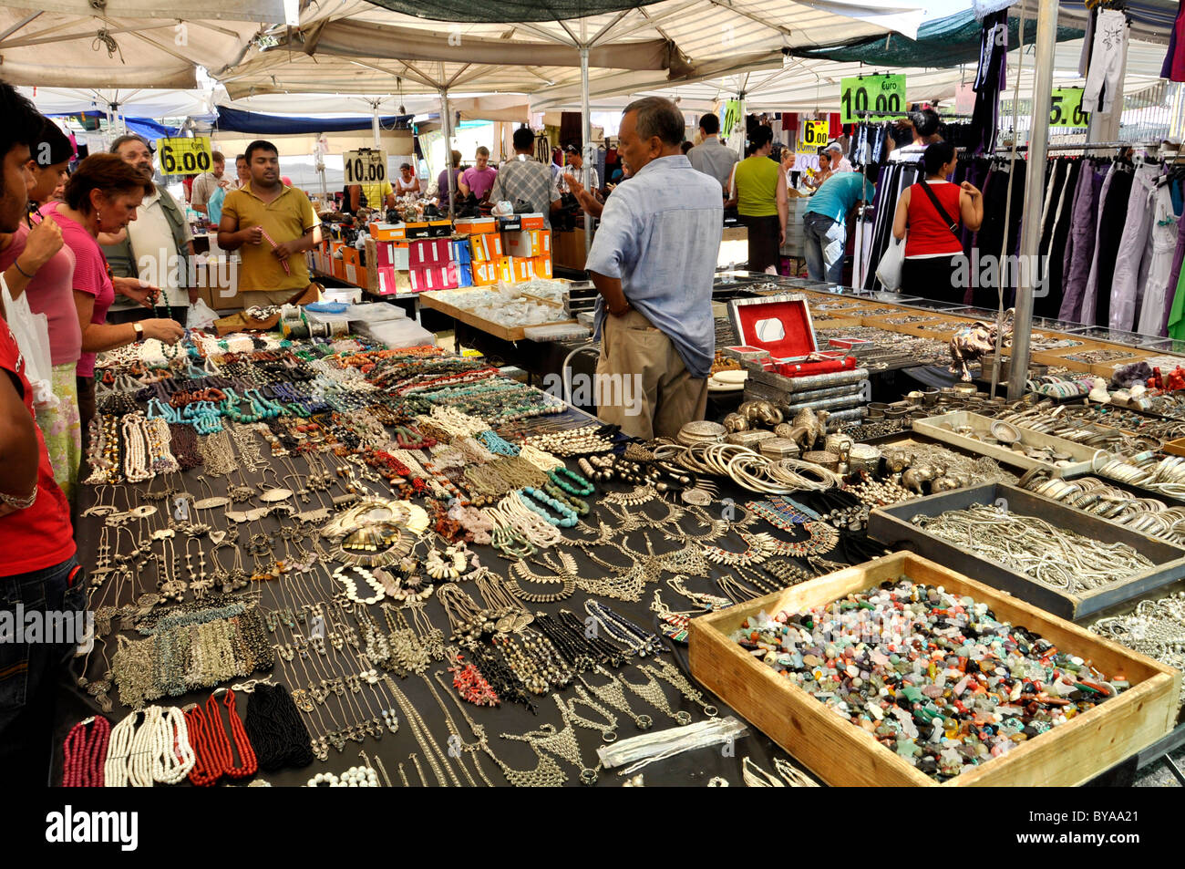 Marketstall with jewelry on a weekly market, Rome, Lazio, Italy, Europe Stock Photo