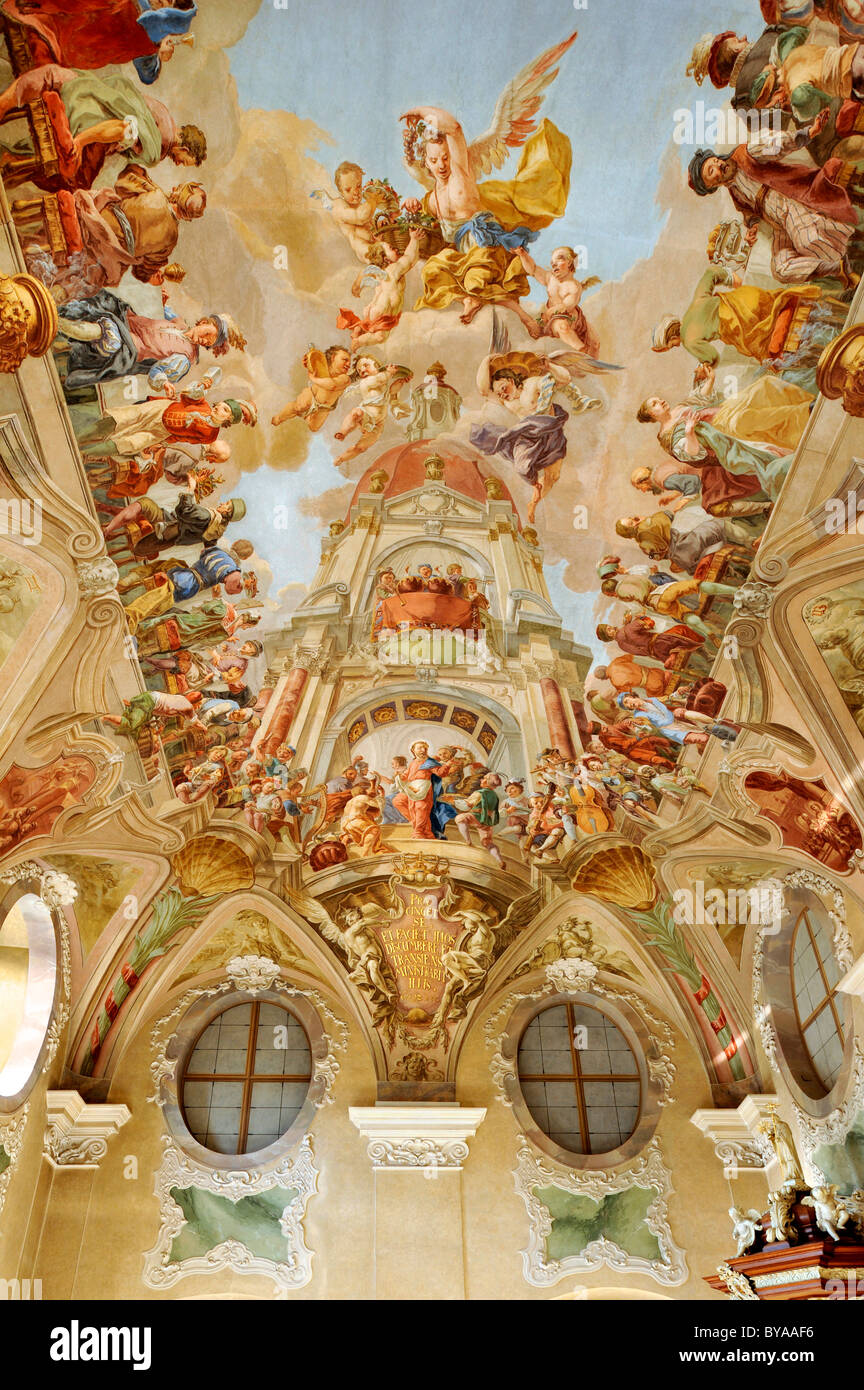 Ceiling fresco, The Heavenly Banquet by Siard Nosecký, Summer Refectory, Strahov Monastery, Prague, Bohemia, Czech Republic Stock Photo