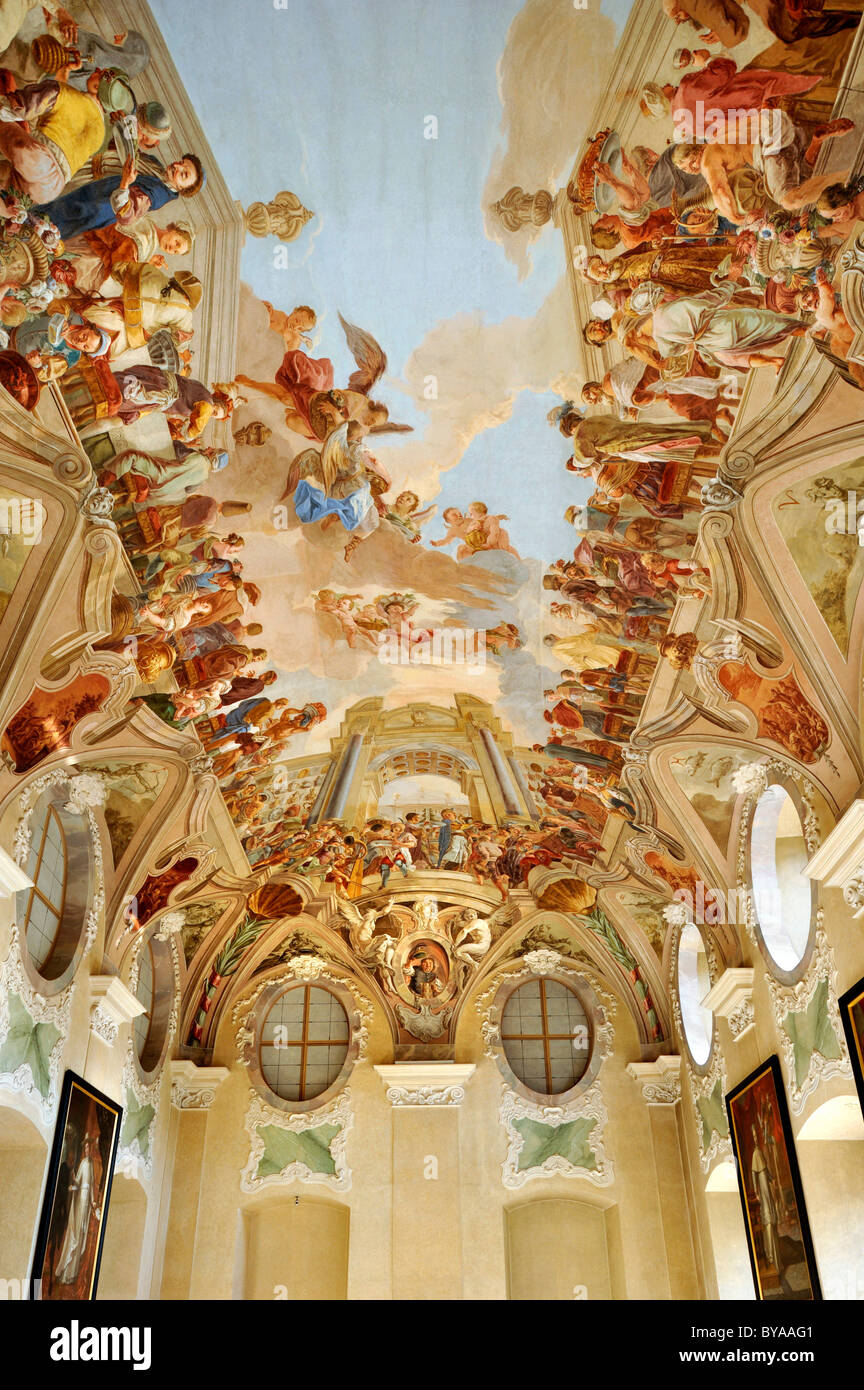 Ceiling fresco, The Heavenly Banquet by Siard Nosecký, Summer Refectory, Strahov Monastery, Prague, Bohemia, Czech Republic Stock Photo