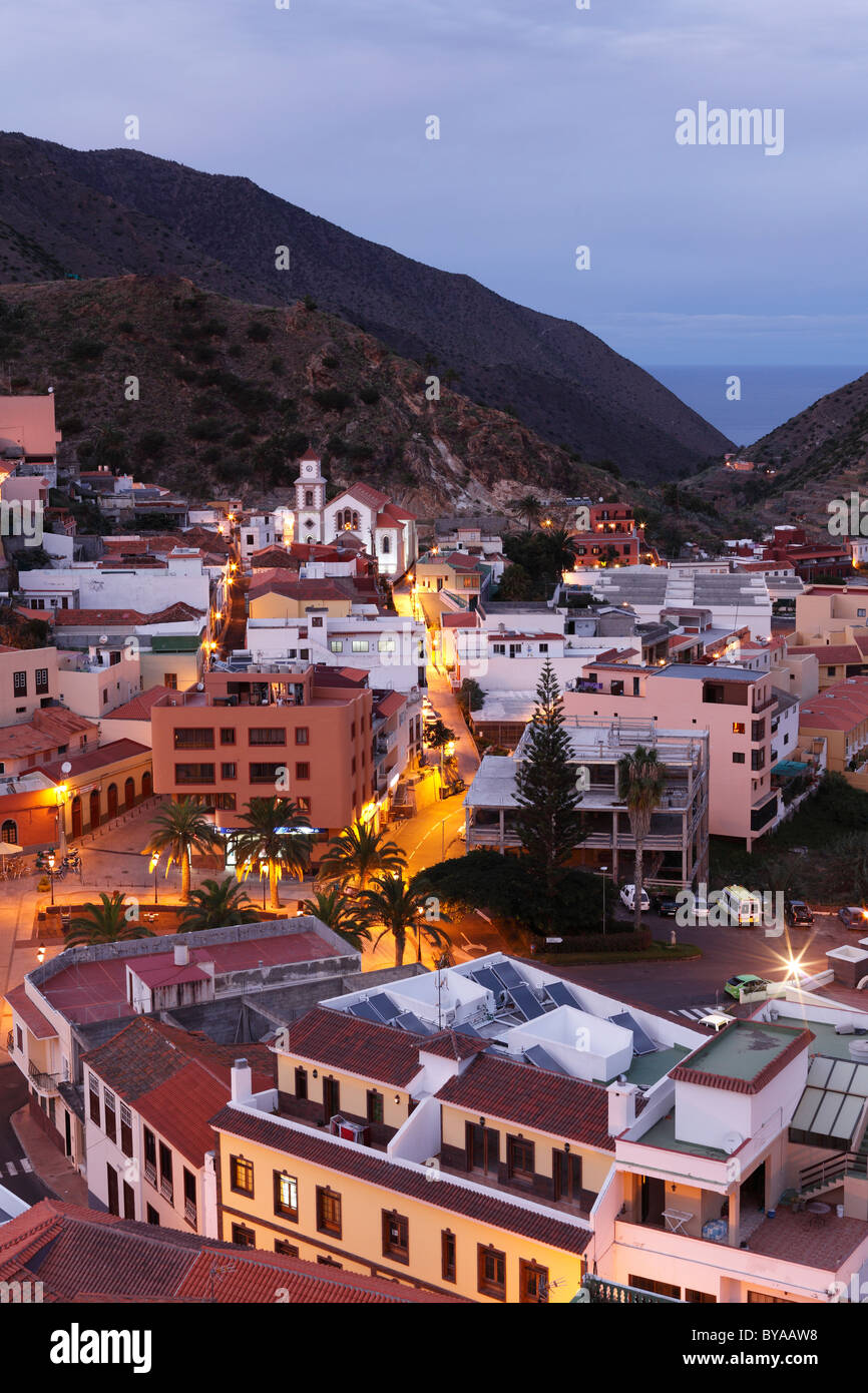 Vallehermoso at dusk, La Gomera, Canary Islands, Spain, Europe Stock Photo