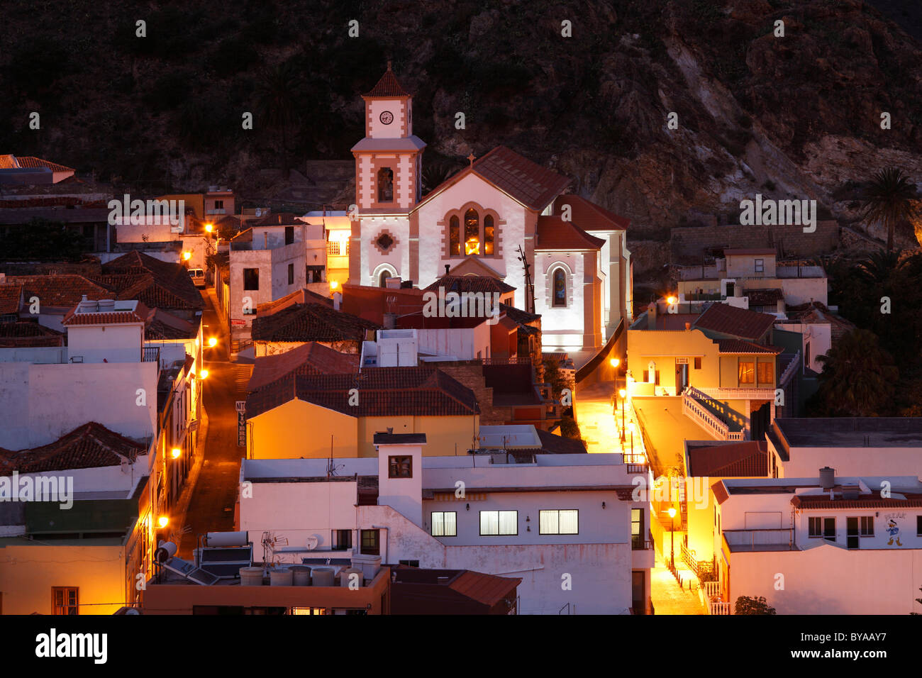 Church of Iglesia de San Juan Bautista, Vallehermoso, La Gomera, Canary Islands, Spain, Europe Stock Photo