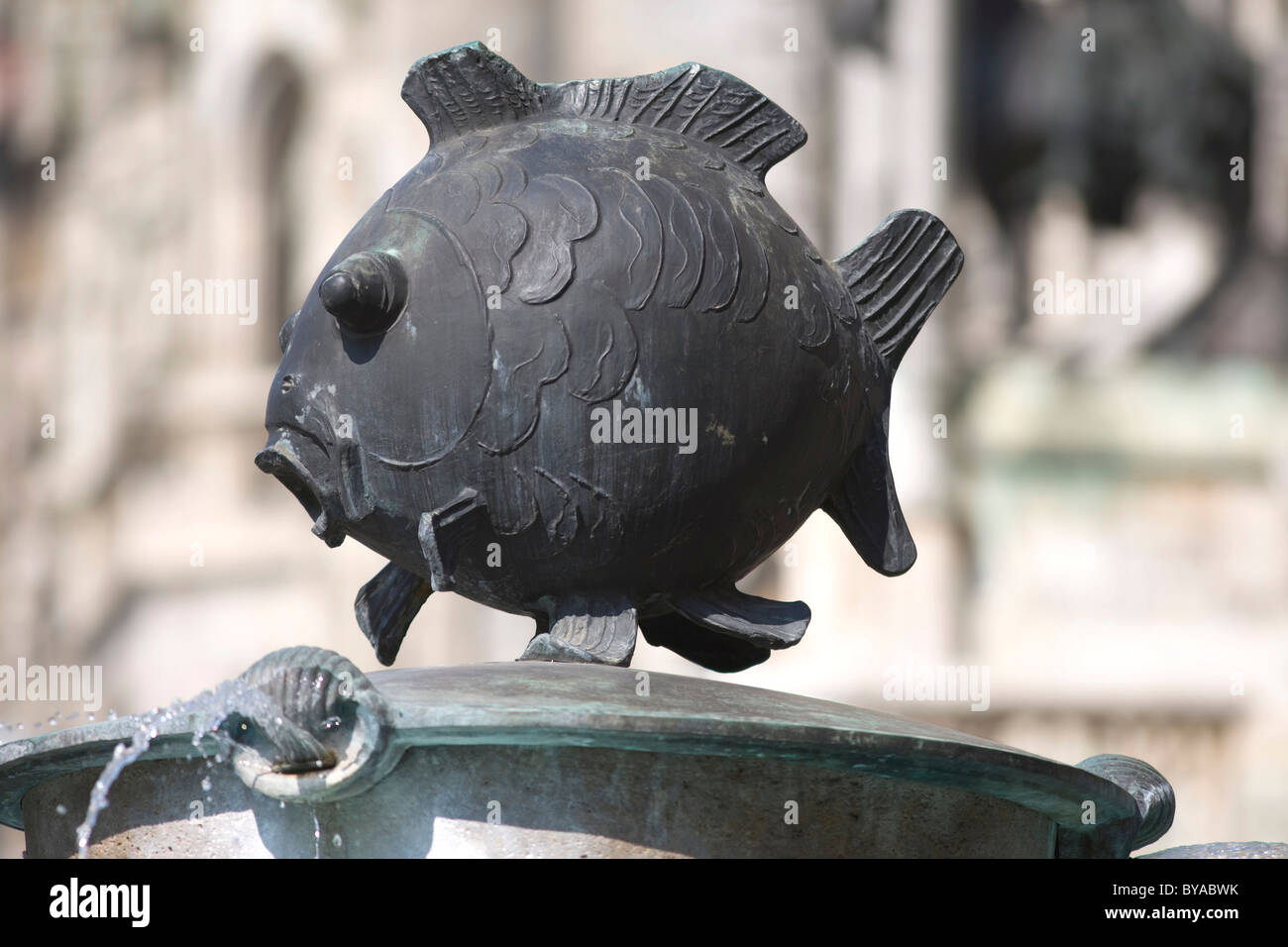 Fish fountain by Josef Henselmann on the Marienplatz square in the