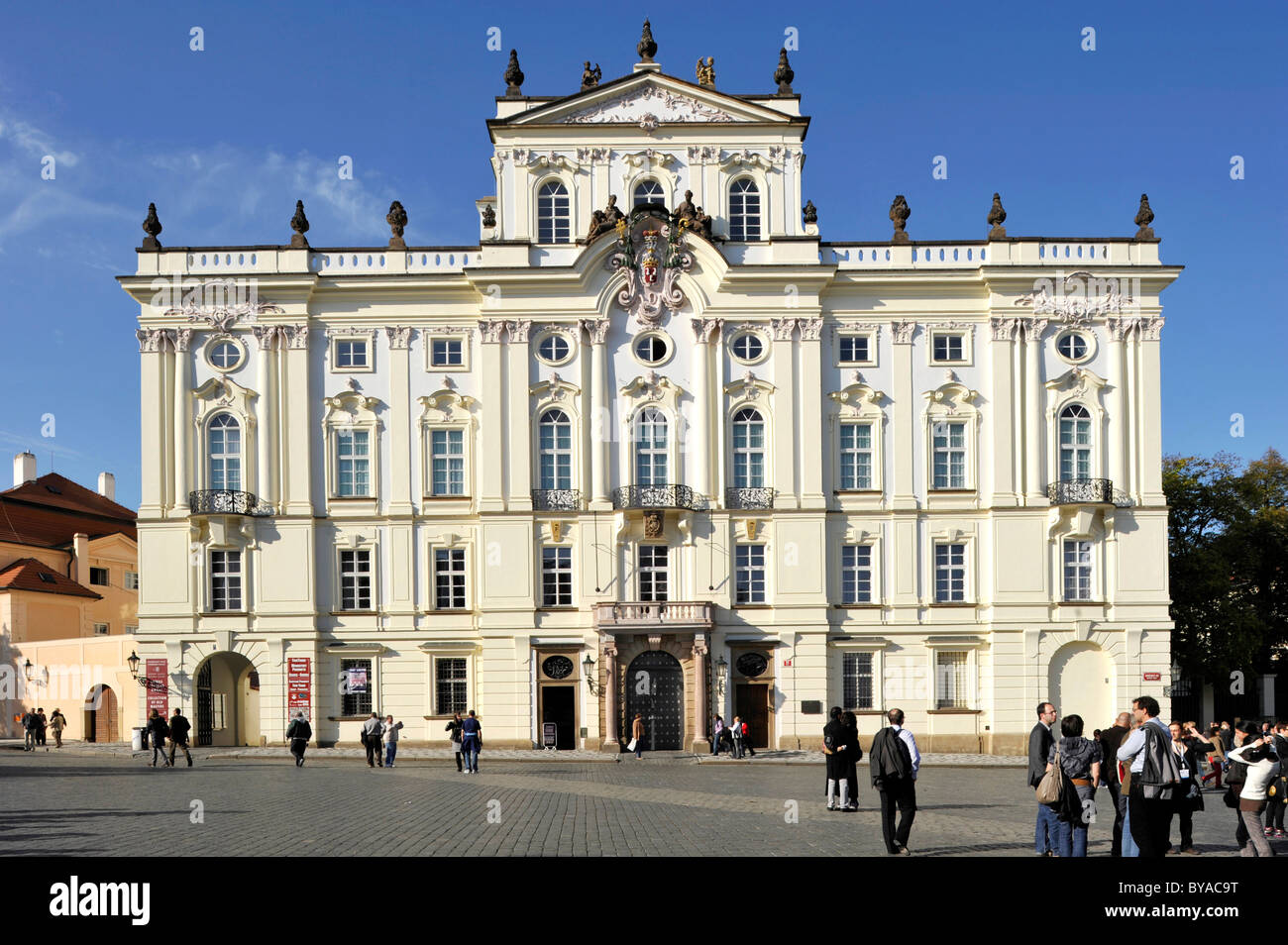 Rococo facade, Archbishop's Palace, Hradcany Square, Prague Castle, Prague, Bohemia, Czech Republic, Europe Stock Photo