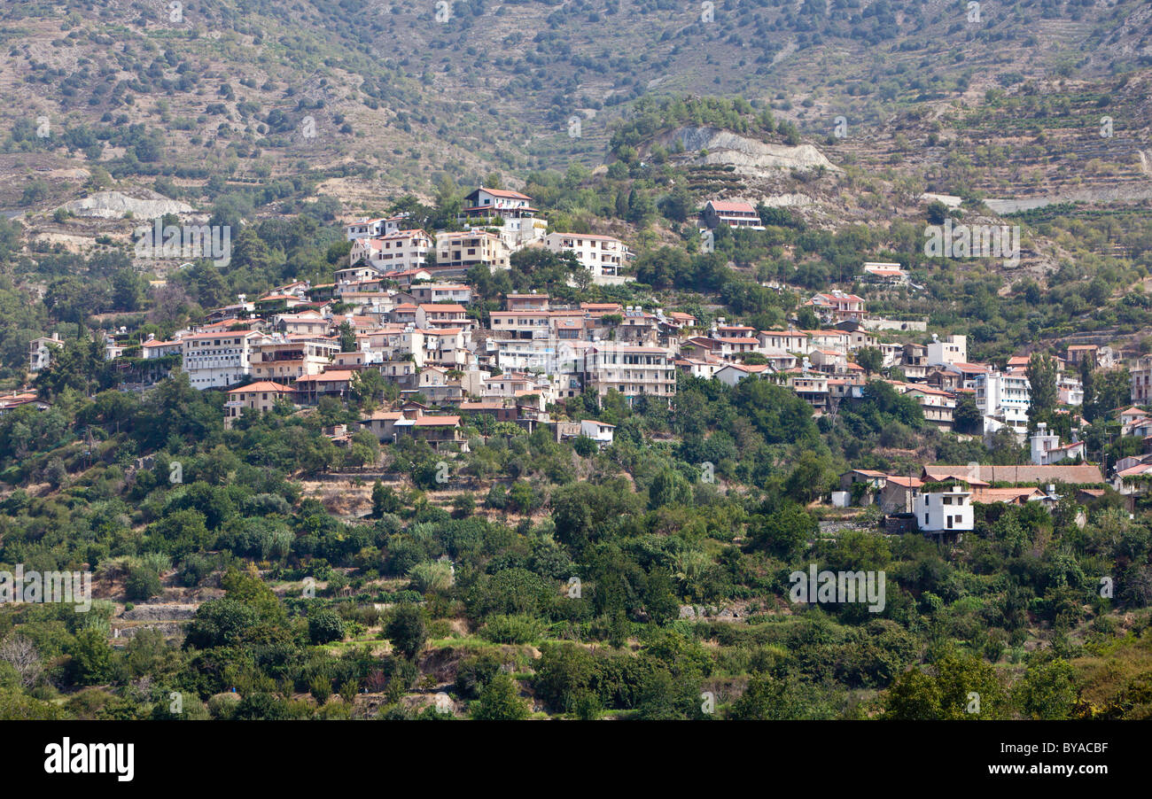 View of Agios Theodoros, a traditional Cypriot mountain village, Troodos Mountains, Central Cyprus Stock Photo