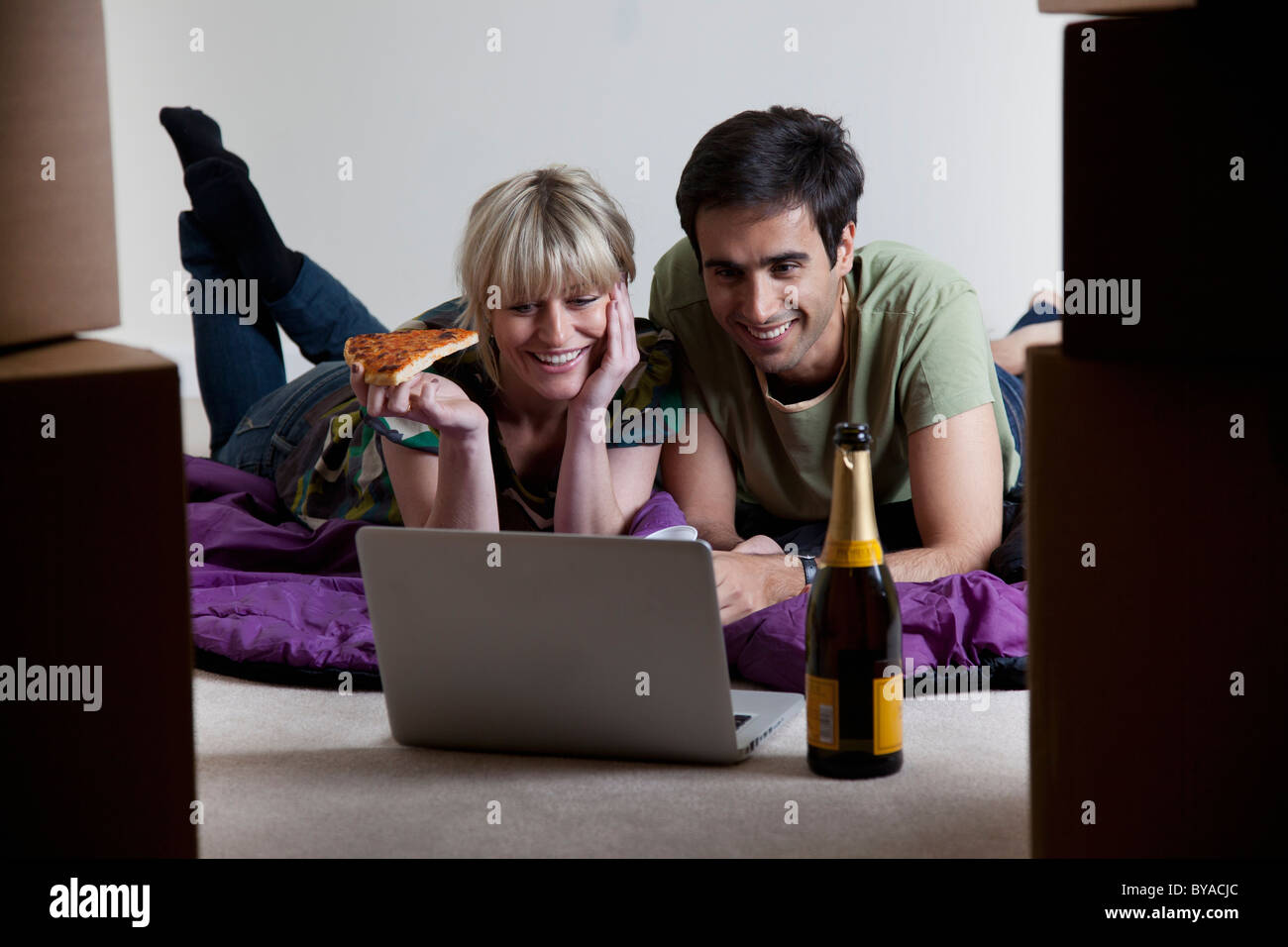 Couples first night in new apartment Stock Photo Alamy
