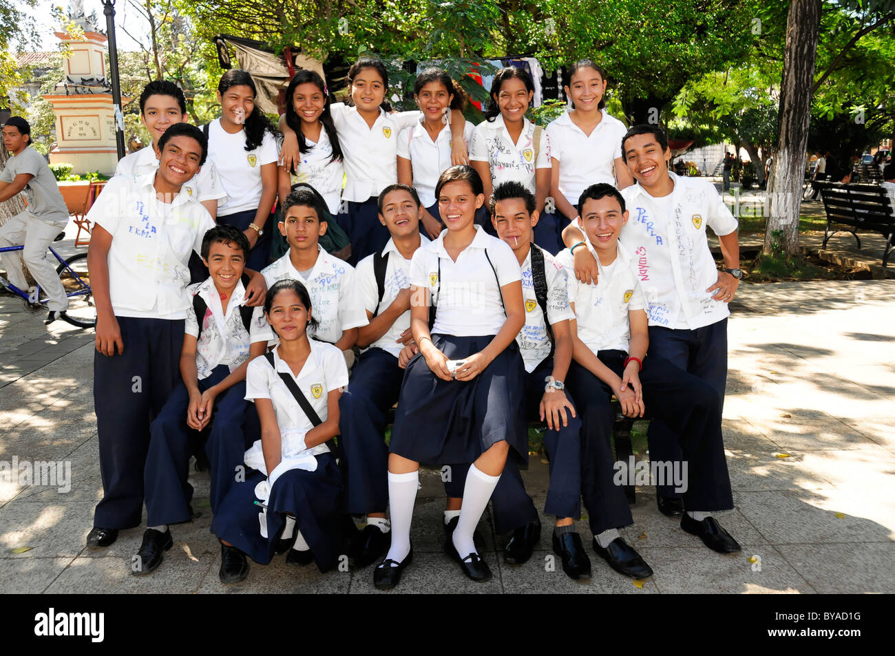 Students looking forward to the end of school, Leon, Nicaragua, Central America Stock Photo