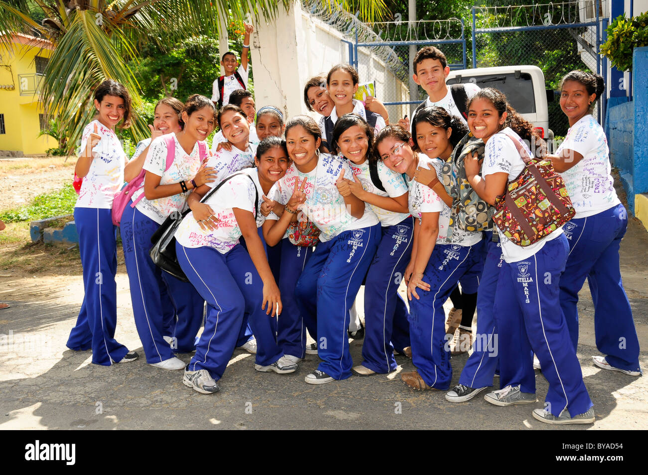 Students looking forward to the end of school in late November 2009, San Juan del Sur, Nicaragua, Central America Stock Photo
