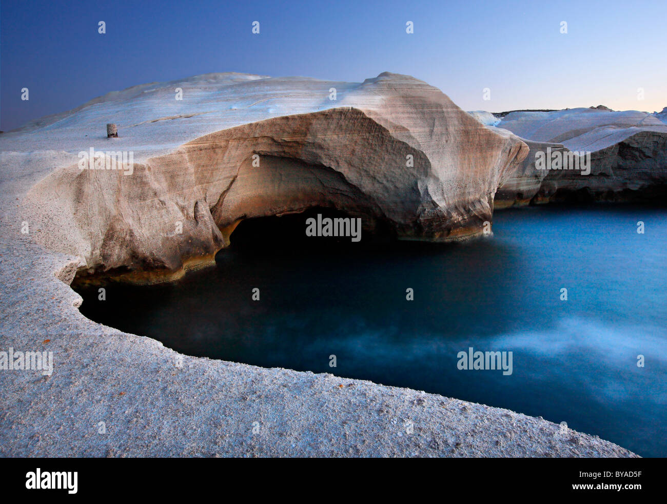 Milos island, volcanic rocks in Sarakiniko beach (slow shutter speed). Stock Photo