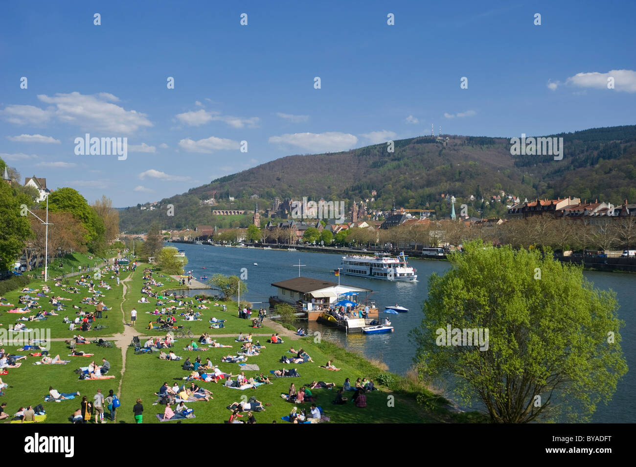 Cityscape with Neckar River, Heidelberg, Palatinate, Baden-Wuerttemberg, Germany, Europe Stock Photo