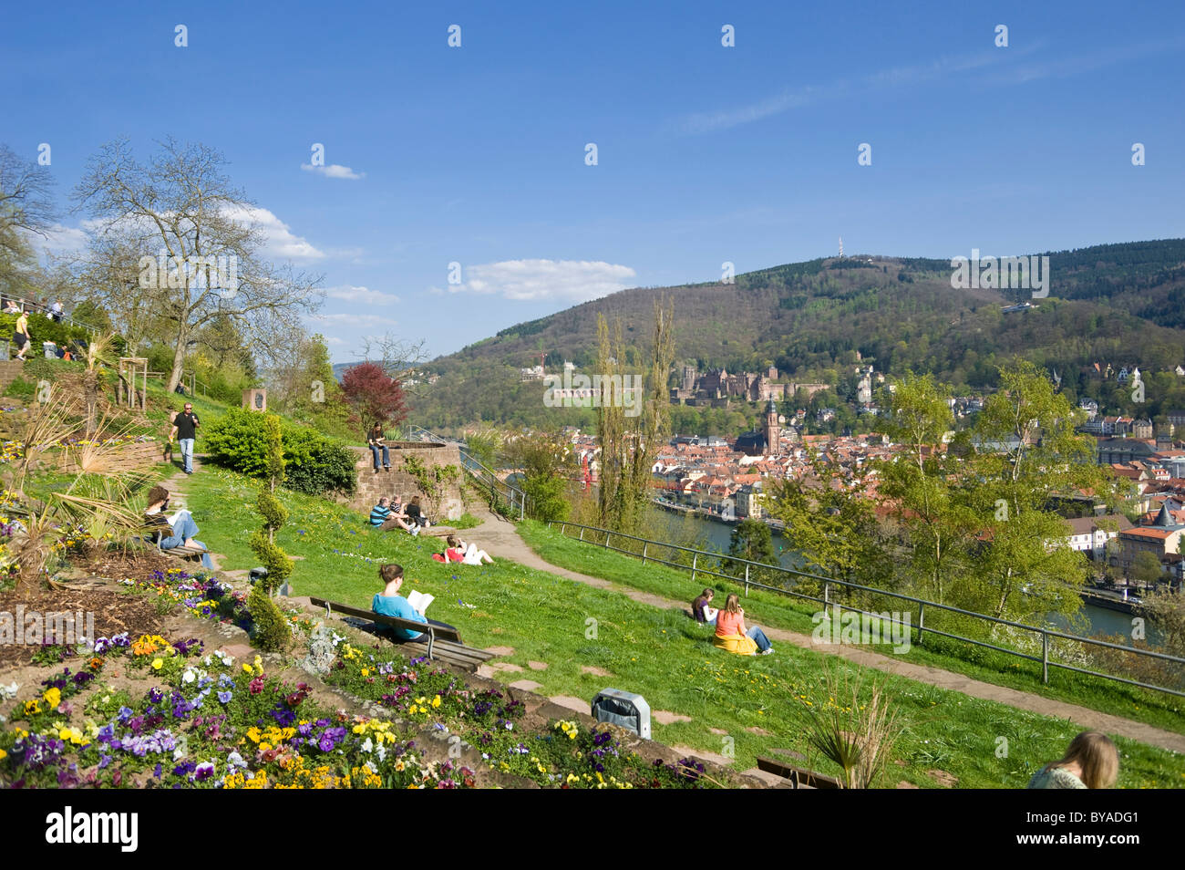 City panorama seen from Philosophers' Walk, Heidelberg, Neckar, Palatinate, Baden-Wuerttemberg, Germany, Europe Stock Photo
