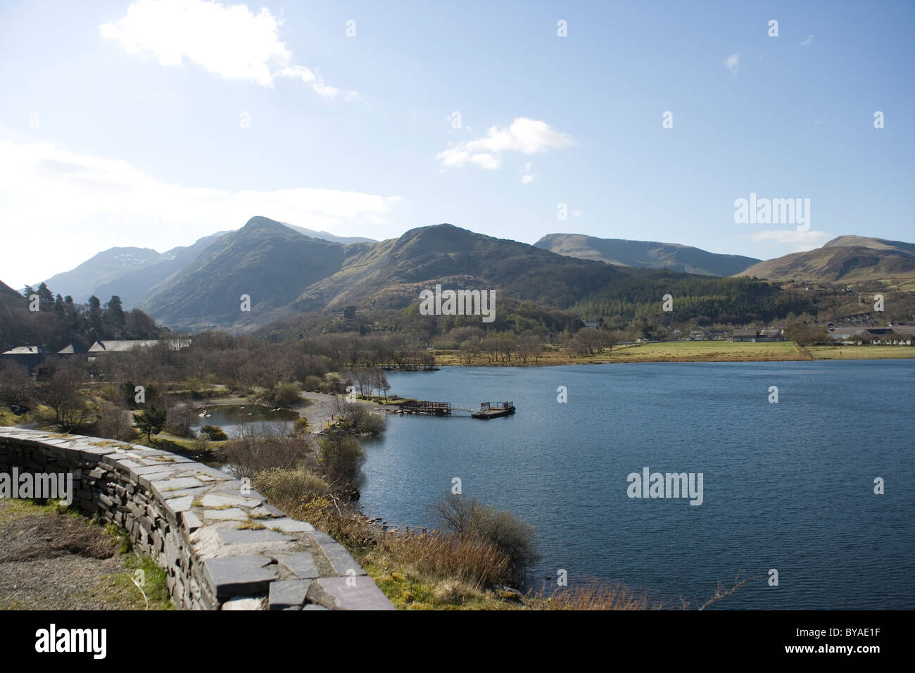 Llyn Padarn with Llanberis behind from the Slate miners hospital Stock
