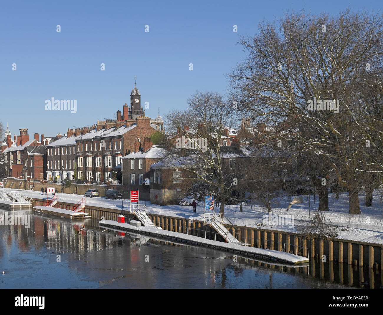 South Esplanade and Friars Terrace beside River Ouse in winter snow