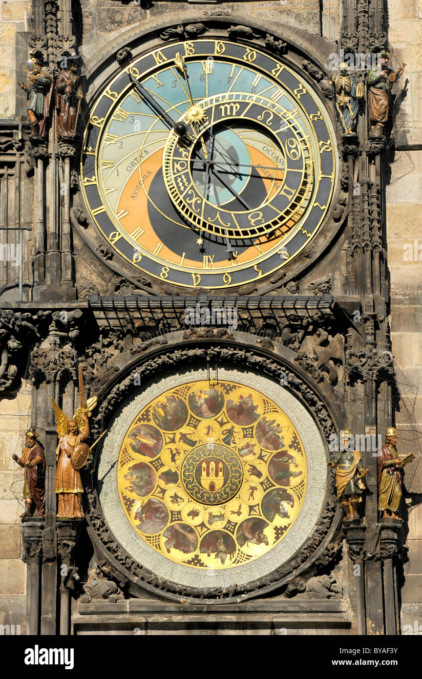 Prague Astronomical Clock on the clock tower of the Old Town City Hall, Old Town Square, historic district, Prague, Bohemia Stock Photo