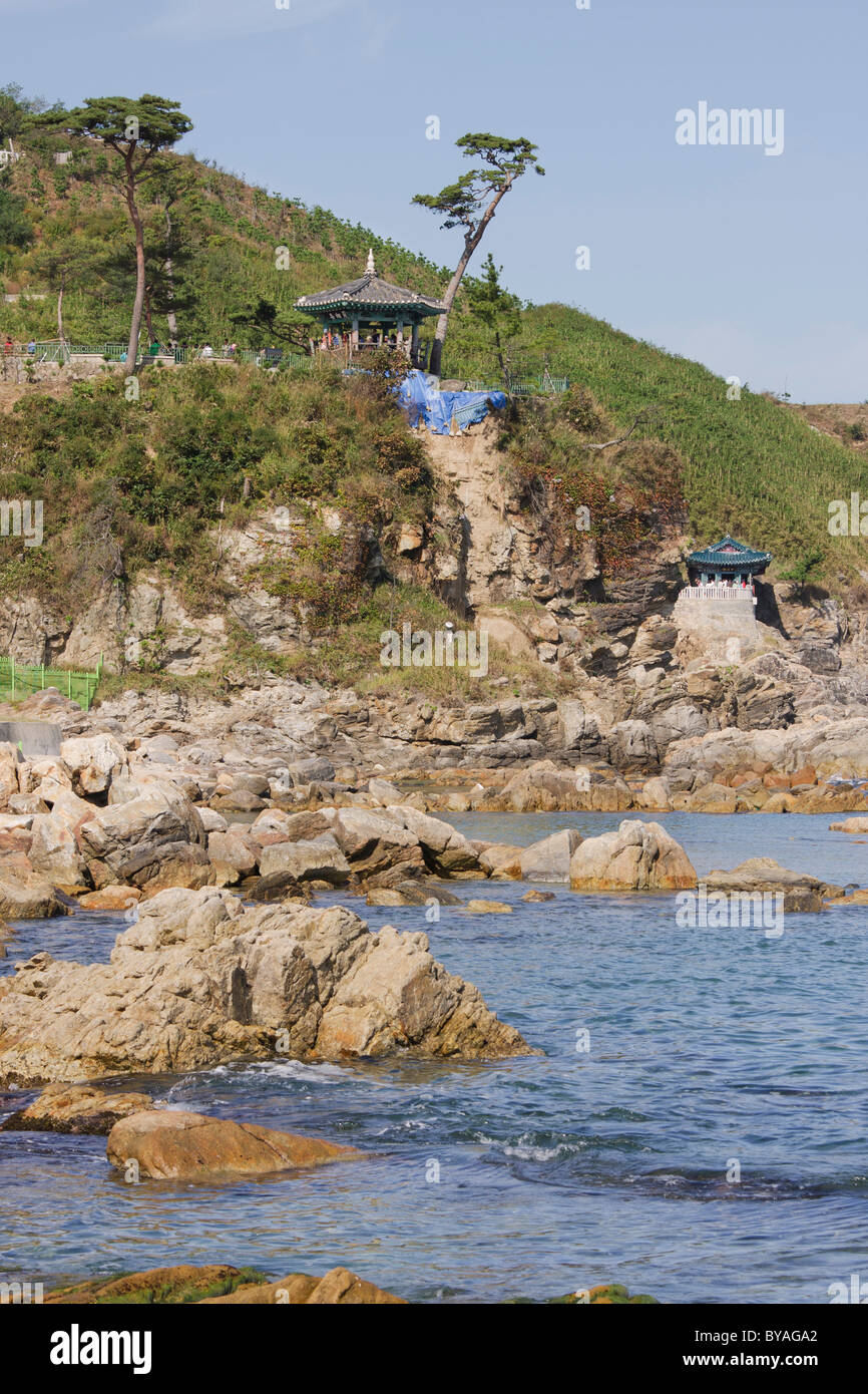 Uisangdae & Hongyeon-am Pavilions in Naksansa Gangwondo South Korea Stock Photo