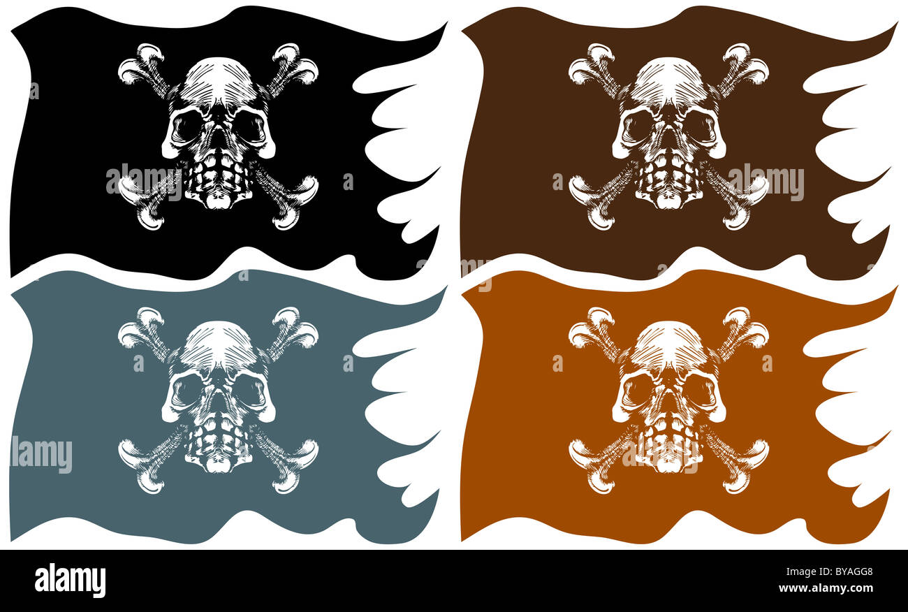 Set of 4 pirate flags with skull and crossbones Stock Photo Alamy