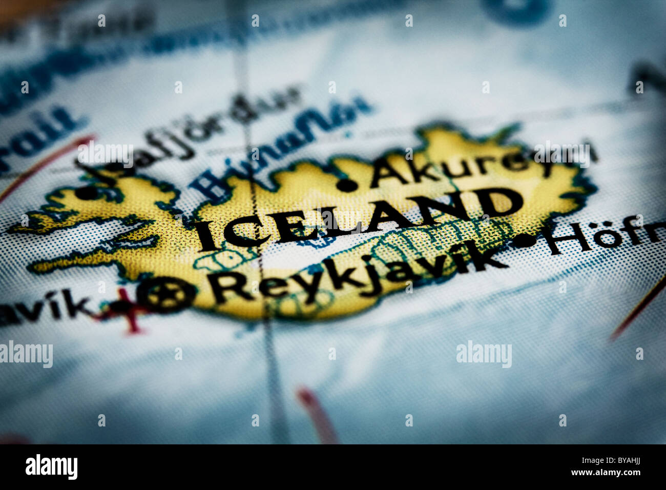 Iceland on the map. Stock Photo