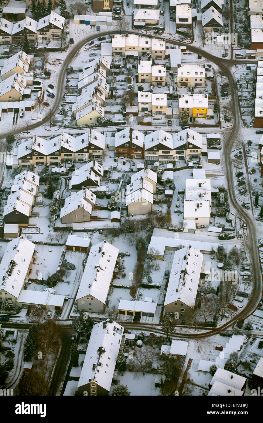 Aerial view, lack of winter maintenance in residential area, snow, Am Schichtmeister, Annen, Witten, Ruhr Area Stock Photo