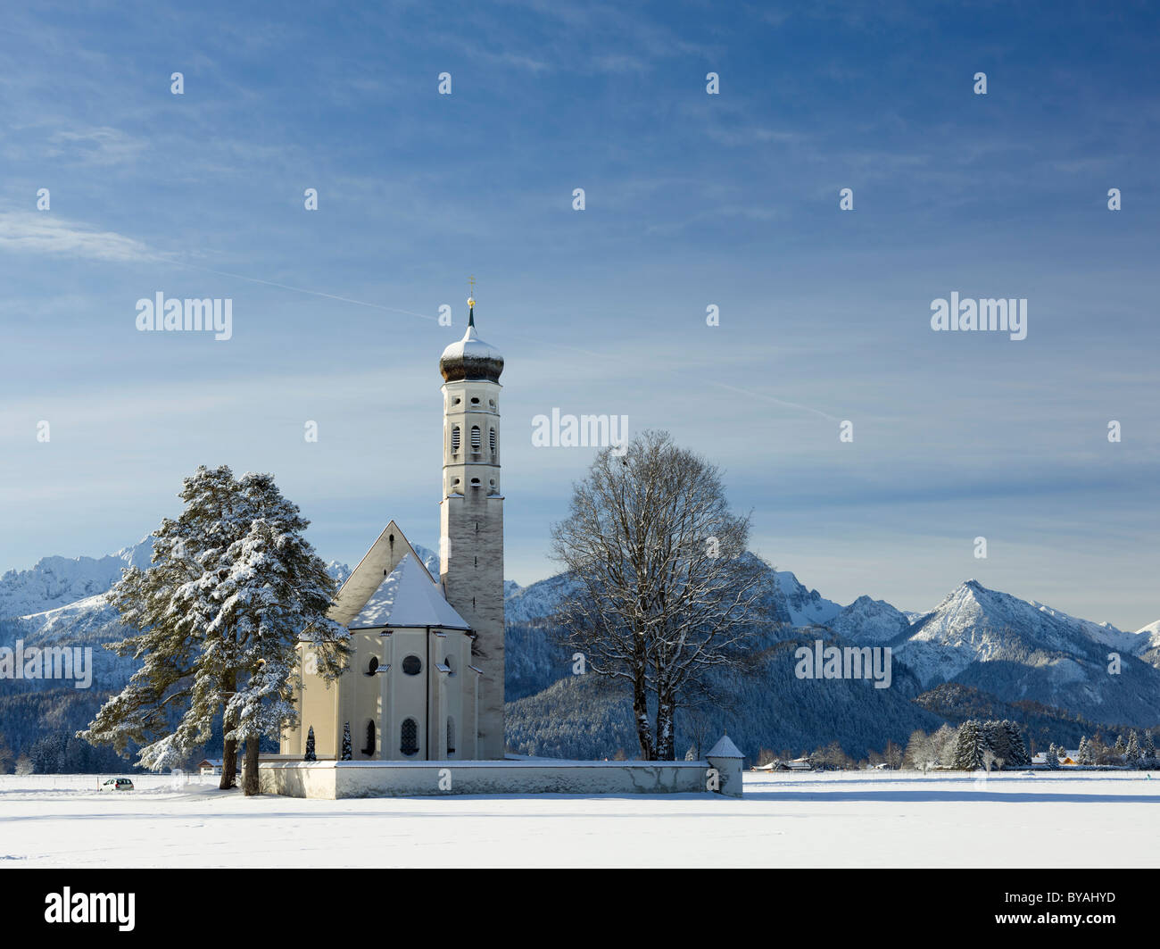 St Coloman's church near Schwangau in winter, Bavaria, Germany, Europe Stock Photo