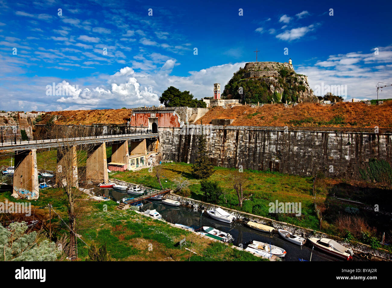 Greece, Corfu (or 'Kerkyra') island. The Old Fort and the canal called 'Contrafossa', that separates it from the old town Stock Photo