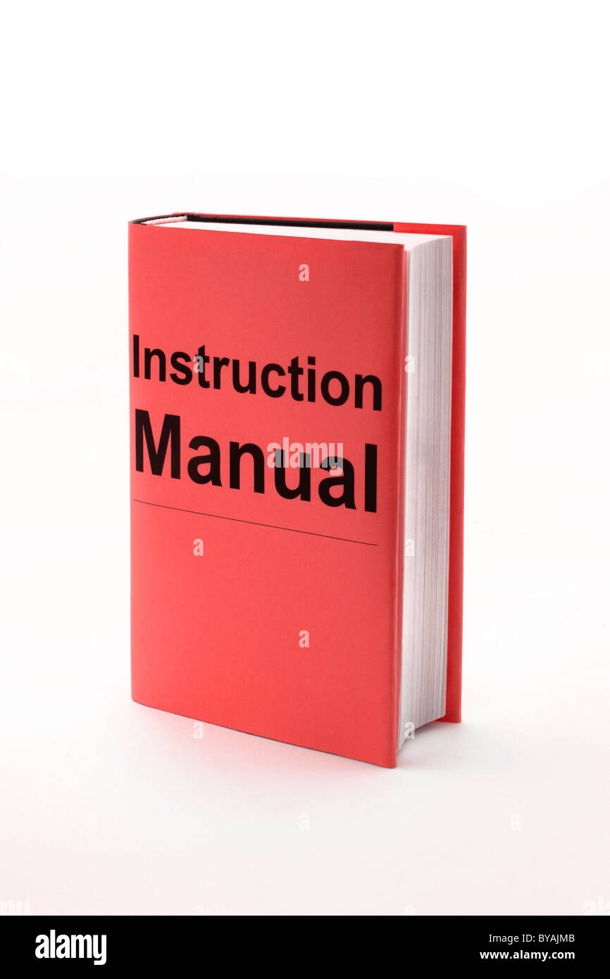 Red book with the words Instruction manual on cover. Stock Photo