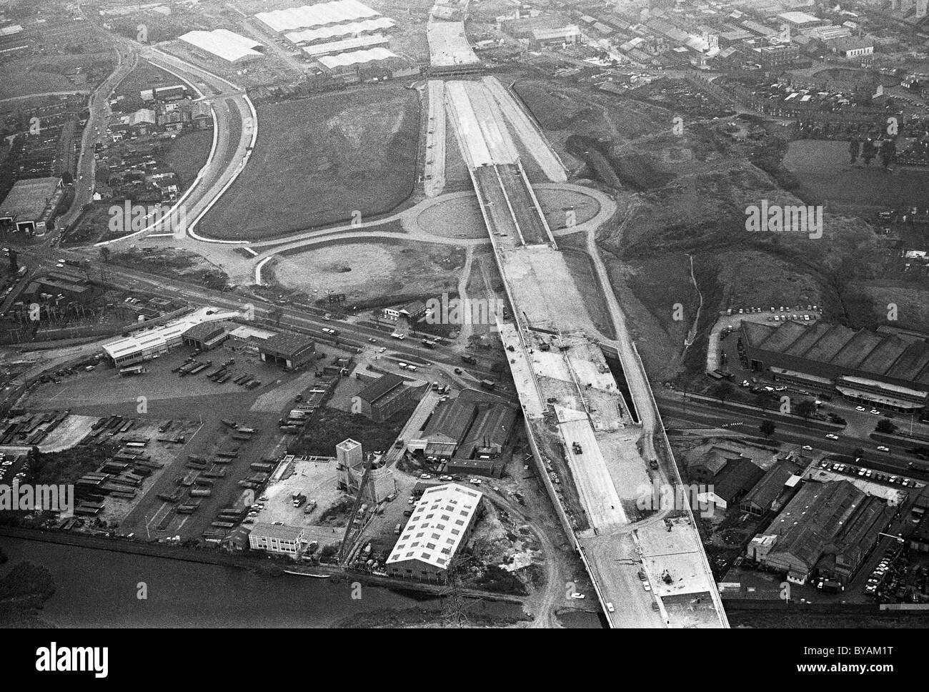 Aerial view of the M5 (junction 2) under construction crossing the Birmingham Road at junction at Oldbury 8/10/69 Stock Photo