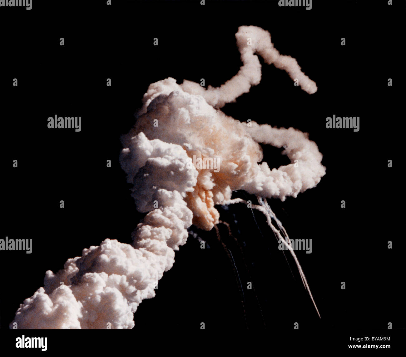 Space Shuttle Challenger explodes shortly after launch Stock Photo