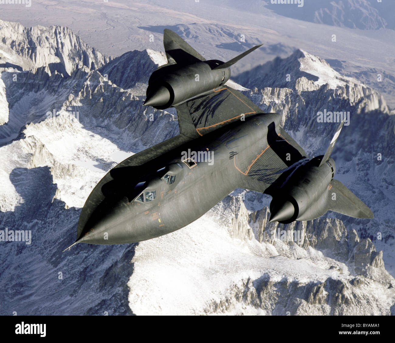 Lockheed SR-71 'Blackbird' was an advanced, long range, Mach 3+ strategic reconnaissance aircraft. Blackbird jet plane Stock Photo