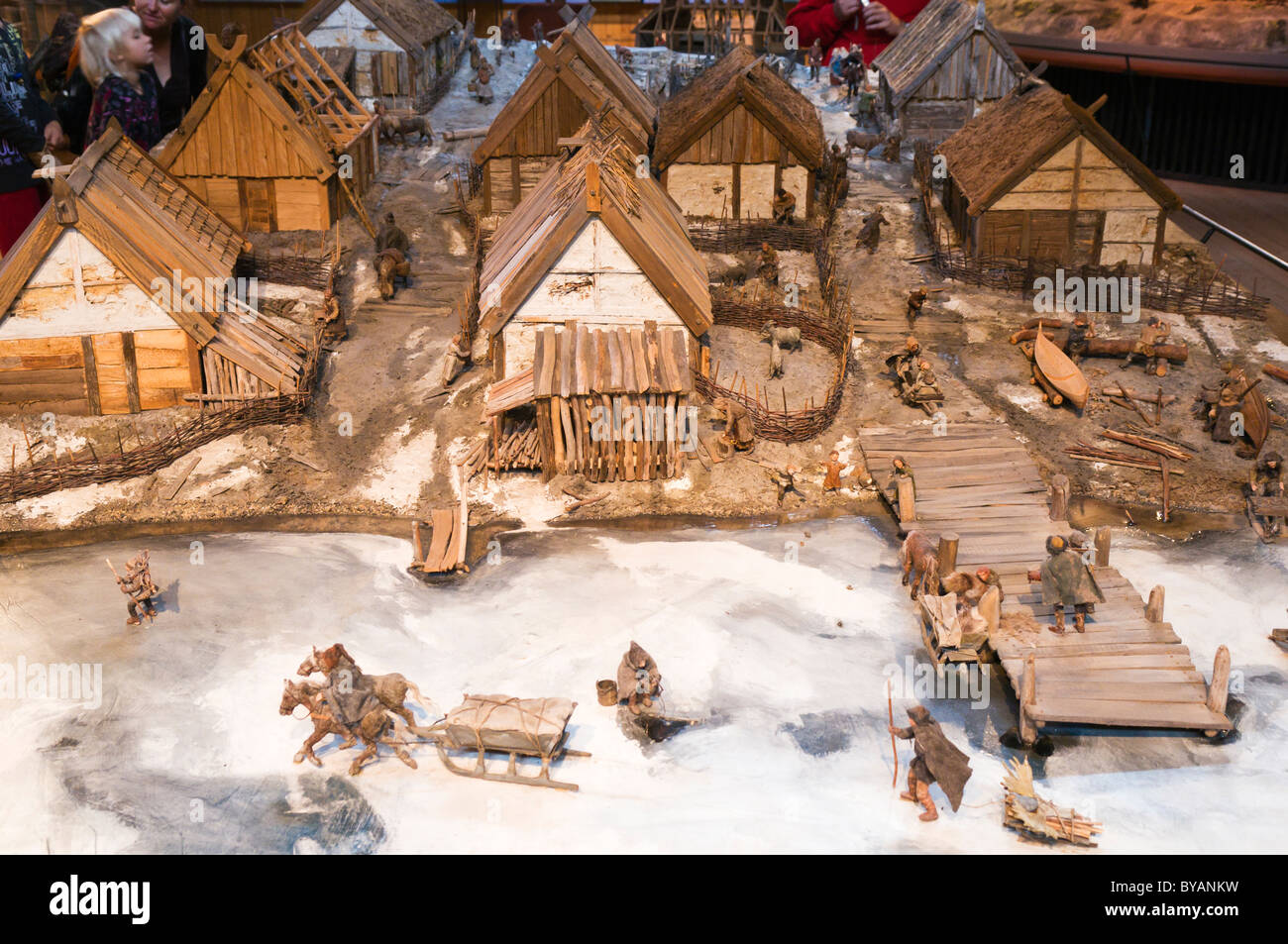 Model of a small part of the Viking village of Birka on Björkö Island in Lake Mälaren, Sweden Stock Photo