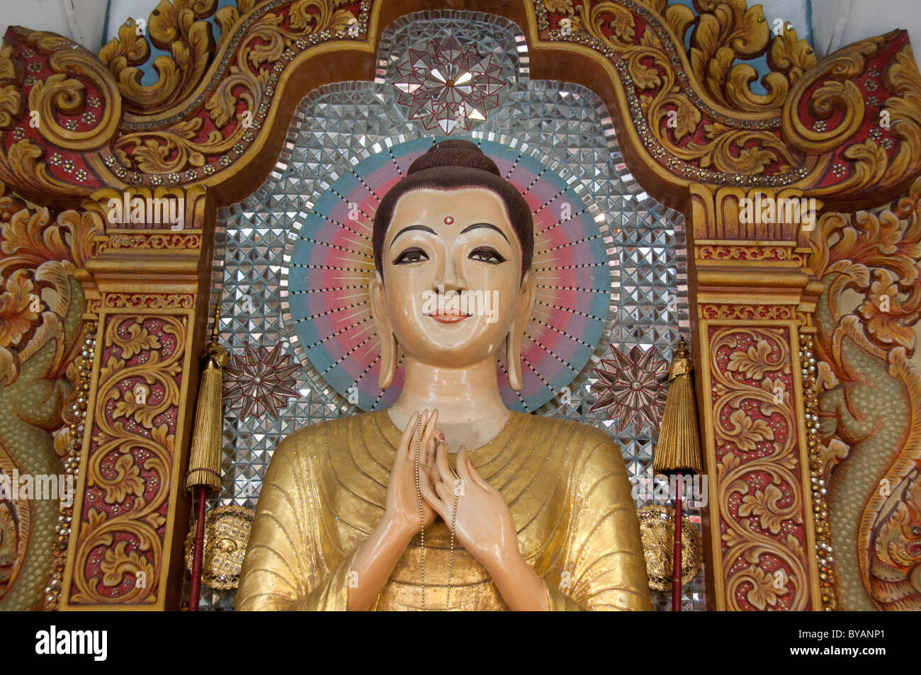 Malaysia, Island of Penang, Burmese Buddhist Temple. Stock Photo