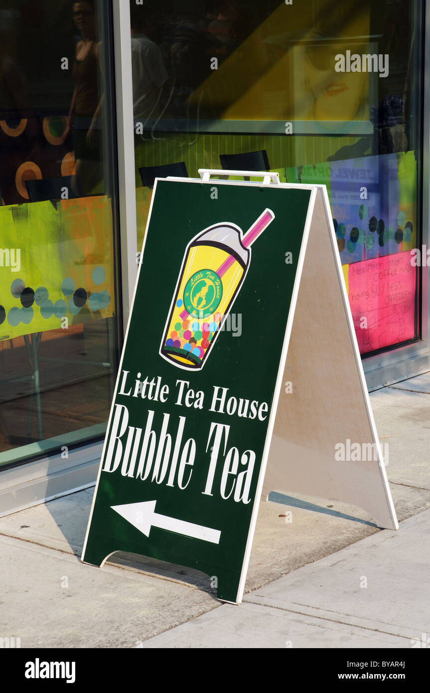 A sign for a tea shop with Bubble Tea in Vancouver, Canada Stock Photo