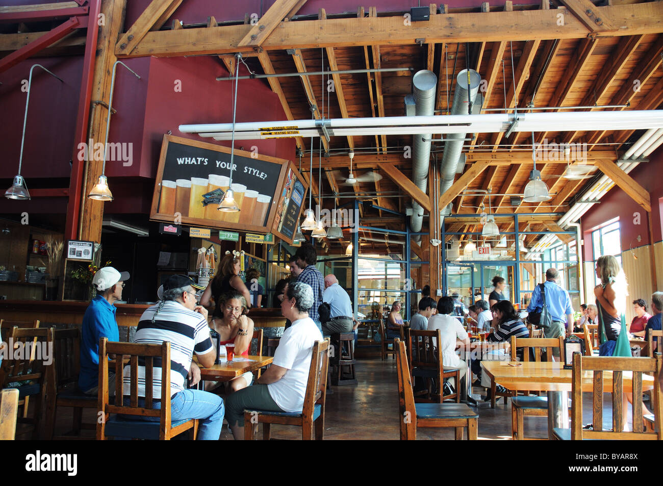 People inside on Granville Island Brewery pub, Vancouver, Canada Stock Photo Alamy