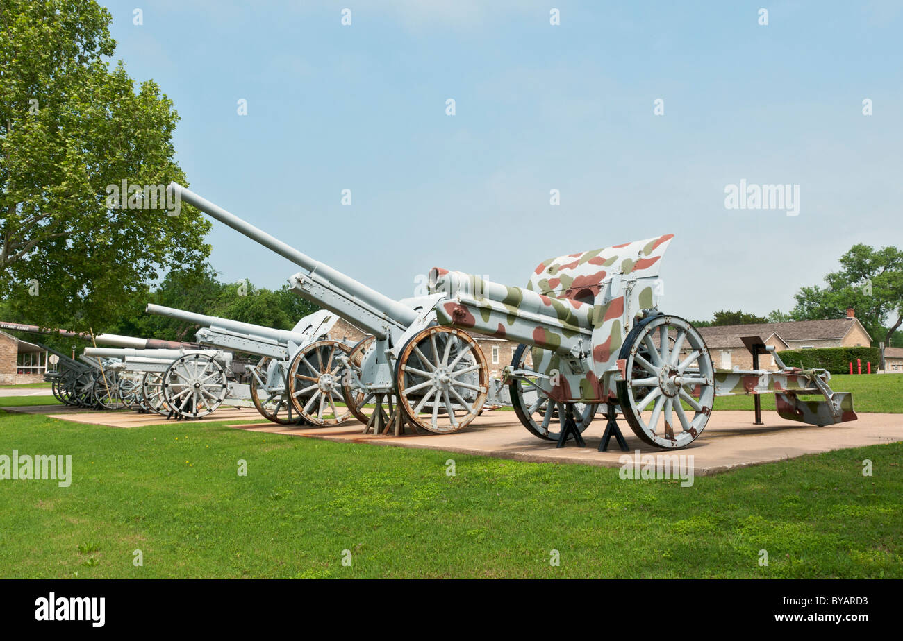 Oklahoma, Fort Sill, Artillery Park Museum containing over 100 artillery weapons, WWI / WWII era German Howitzer Stock Photo